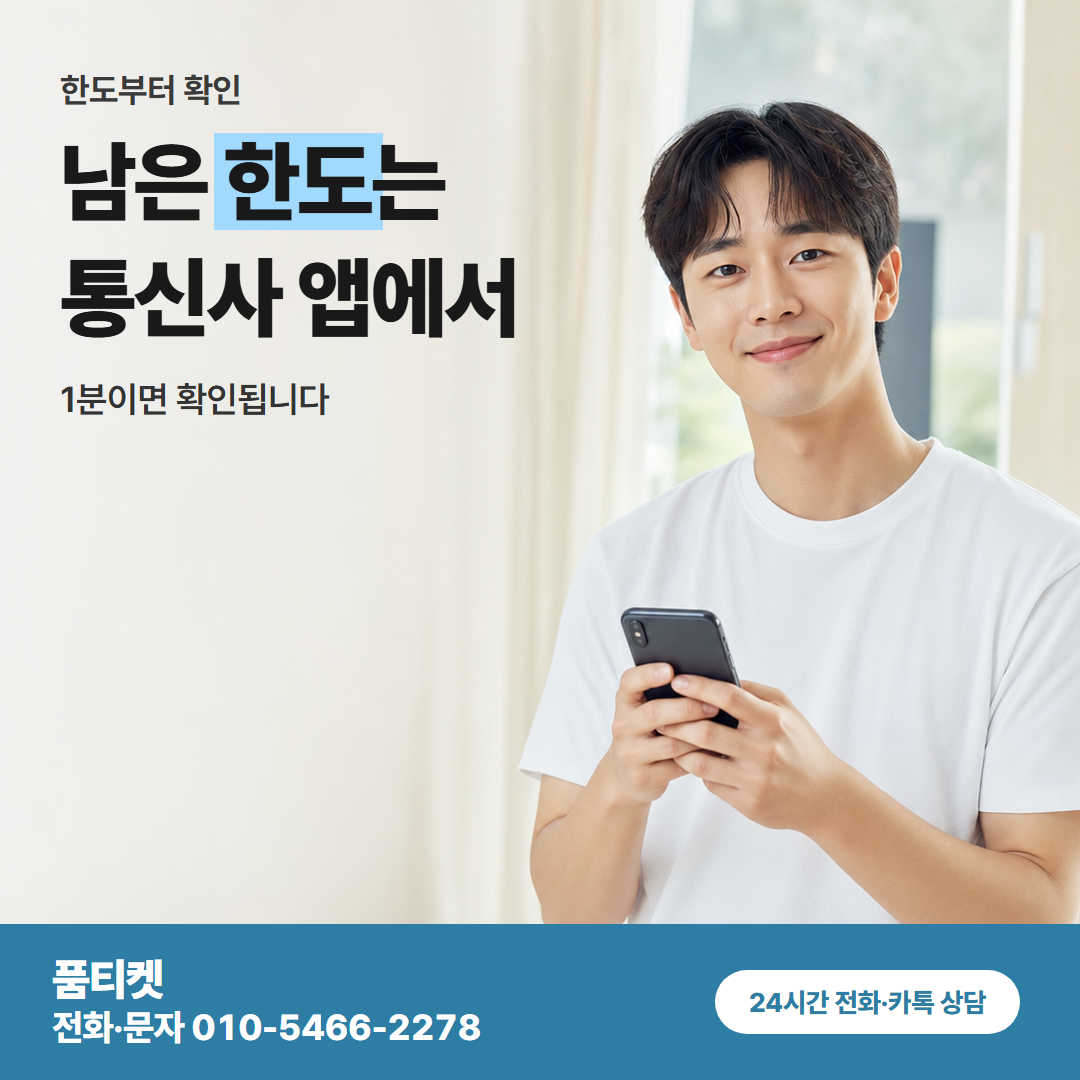 남은 한도는 통신사 앱에서